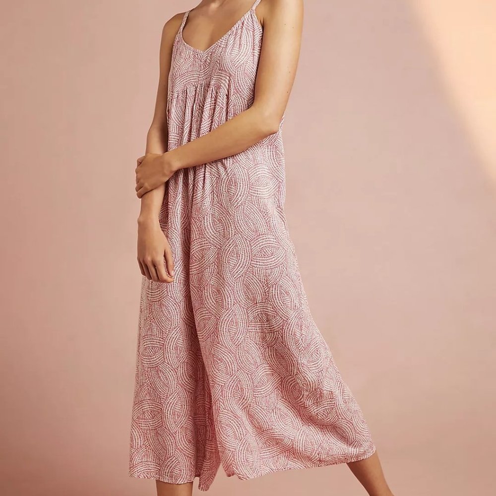 Anthropologie Floreat Petra Sleep Jumpsuit Medium Pink White Wide Leg Loungewear